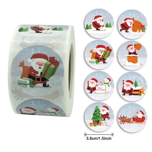 500pcs 3.8cm Christmas roll stickers with 8 patterns including Santa and Reindeer