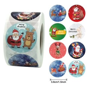 500 Christmas holiday roll stickers 3.8cm with Santa Claus and Reindeer designs