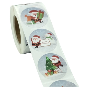 500pcs Merry Christmas round roll stickers with Santa and snowman for gift wrapping
