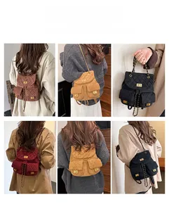 Quilted mini backpack with multi-way chain straps shown in four classic colors