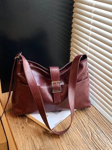 Fashion PU Leather Shoulder Bag For Women Vintage Large Capacity Commuting Hobo Bag Underarm Bag Crossbody Bag Solid Color Purse With Metal Buckle