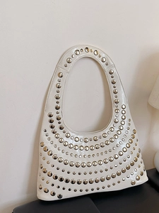 Damen Mode Nieten Achseltasche PU Leder Einfarbig Hobo Umhängetasche Punk Stil Crossbody Handtasche Für Den Alltag