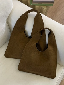 Retro minimalist large capacity dark brown suede tote bags in two sizes for commuting