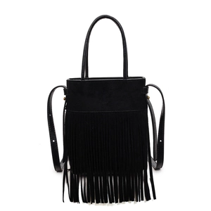 Sac seau noir rétro avec franges et bandoulière réglable pour femmes élégantes