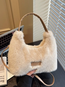 Sac Seau en Peluche Fausse Fourrure pour Femmes Sac à Bandoulière en Polaire Douce Avec Bandoulière en Cuir PU Automne