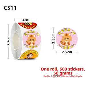 Detailed comparison of 2.5cm cartoon animal stickers with motivational phrases on a roll