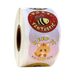 Cartoon Animal Motivational Reward Stickers For Kids Teachers Round Coated Paper Encouragement Labels For Classroom School Schoolwork Decor