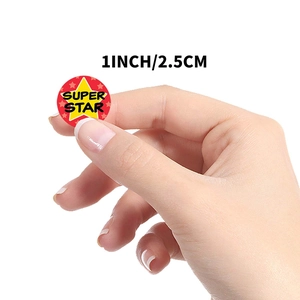 1-inch red reward stickers with yellow stars and Super Star text for kids