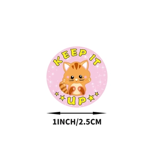 Round orange cat reward sticker with Keep It Up text and 1 inch diameter dimension