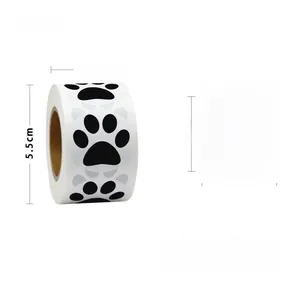 Detail of 2.5cm pet paw print stickers roll showing exact dimensions and 500 label count