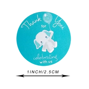 Autocollant éléphant bleu merci de 2,5cm pour sceller les enveloppes et cadeaux
