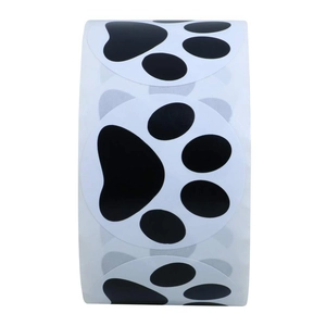 Roll of white circular paw print stickers for pets and kids wall decoration
