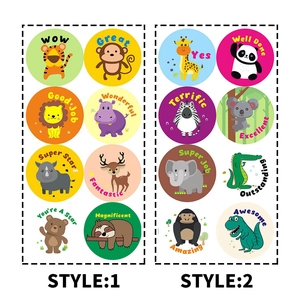 Adesivi premio per bambini con 16 diversi motivi di animali dello zoo in forma rotonda
