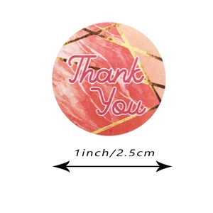 Pink marble Thank You stickers with gold lines for gift packaging, 1 inch round labels