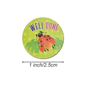 Roll of reward stickers featuring well done ladybug design 1 inch reward label stickers