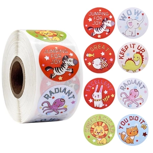 Cartoon Animal Reward Stickers For Kids Students Classroom Teacher Supplies Encouragement Words Round Coated Paper Labels