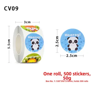 Roll of 500 cute animal reward stickers featuring panda and lion for kids school praise
