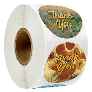 Artistic Van Gogh Oil Painting Thank You Stickers Sunflower Round Self Adhesive Seal Labels For Gift Wrap DIY Craft