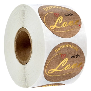 Homemade With Love Kraft Paper Stickers Round Bronzing Labels For Baking Gift Packaging Envelope Seal DIY Craft Decorative Stickers