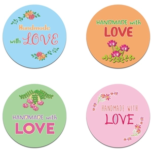 Floral handmade with love round sticker labels for gift wrapping and DIY packaging