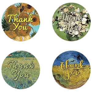 Artistic Van Gogh oil painting Thank You stickers featuring Starry Night and Sunflowers