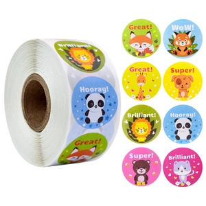 500 Pcs Cartoon Animal Reward Stickers Roll 1 Inch Round Motivational Encouragement Labels For Kids Teachers School Classroom Supplies