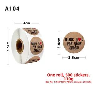Detail showing 3.8cm diameter Kraft Thank You stickers with 500 labels per roll