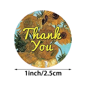 1-inch round sunflower oil painting style Thank You adhesive labels for gift packaging