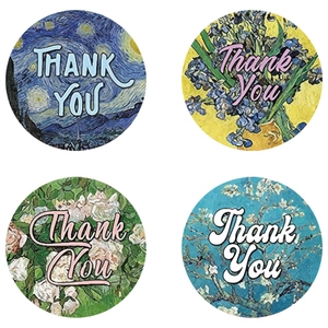 Van Gogh oil painting style thank you stickers set for gift packaging decoration
