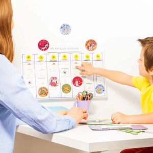 Kids animal reward stickers and weekly calendar set for positive behavior reinforcement