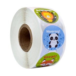 Roll of cartoon animal reward stickers with encouraging words for children stickers