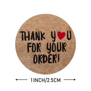 1-inch kraft paper Thank You sticker roll with red heart for business packaging