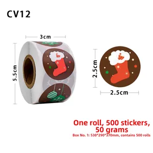 Detail view of 2.5cm Christmas roll stickers with festive socks and trees patterns