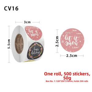 Detail view of 2.5cm Christmas roll stickers with holiday greetings and 500 pcs per roll