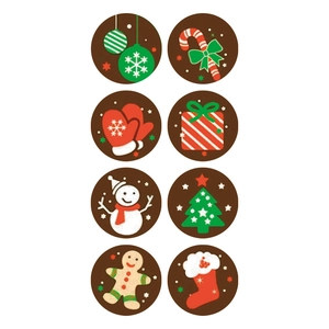 Christmas roll stickers featuring 8 cartoon holiday designs including snowman and tree