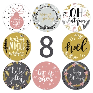 Set of 8 minimalist Christmas round adhesive labels for gift wrapping and holiday decor