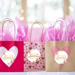 Floral round Thank You labels for business gift packaging on paper bags