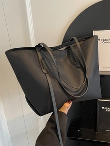Grand sac cabas noir en nylon avec doubles anses et fermeture éclair pour le bureau