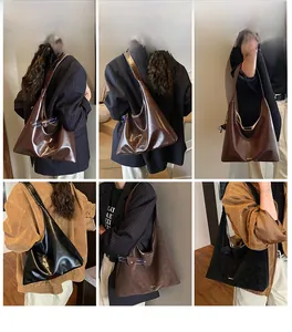 Collage of different colors of a large hobo tote bag shown from various perspectives