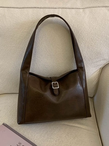 Minimalistische Vintage PU-Leder Unterarmtasche für Damen Halbmond Schultertasche mit Metallschnalle Retro Handtasche