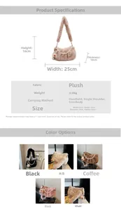 Dimensions détaillées du sac à main en peluche avec chaîne de perles et spécifications