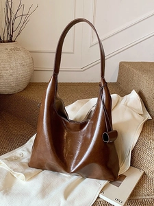 Women Large Capacity PU Leather Tote Bag Minimalist Hobo Shoulder Bag For Commute Fashion Solid Color Versatile Handbag