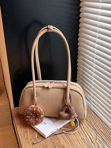 Large Capacity Vintage Matte PU Underarm Bag For Women Retro Contrast Stitching Shoulder Bag With Cute Doughnut Pendants