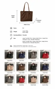 Detailed size chart for the large and small PU tote bags with specific dimensions