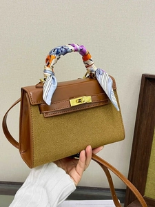 Vintage PU Splicing Shoulder Bag For Women With Decorative Satin Scarf Kelly Style Crossbody Bag Fashion Handbag Daily Bag