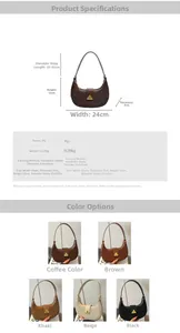 Detailed size chart and specifications for retro PU leather crescent shoulder bag