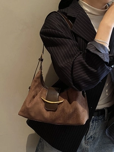 Sac sous le bras Vintage en Cuir PU et Suède Épissage Sac à Bandoulière Grande Capacité pour Femmes Avec Boucle en Métal