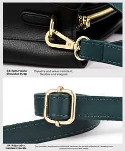Detail of adjustable leather straps with premium gold metal hooks and hardware fasteners