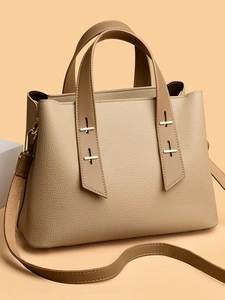 Women Stylish PU Leather Tote Bag Minimalist Commuting Shoulder Crossbody Bag Contrast Color Lychee Pattern Handbag