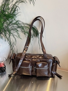 Women Retro PU Leather Multi Pocket Shoulder Bag Large Capacity Underarm Baguette Bag Fashion Commuting Work Daily Bag